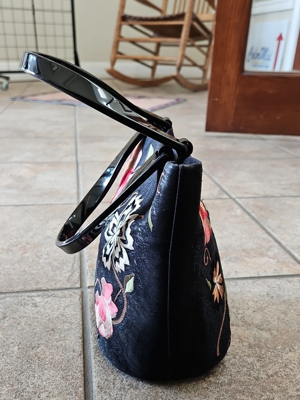 Talbots Black Floral Embroidered Tote Bag